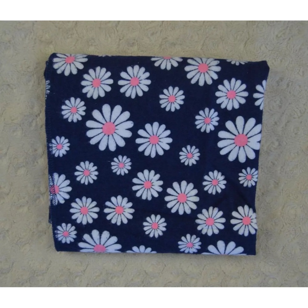 Gerber White Daisy Flower Baby Receiving Blanket Navy Blue Pink Flannel